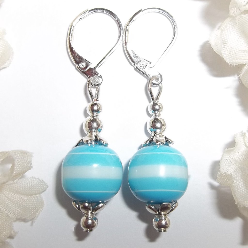 Earring Set Turquoise Blue White Stripe Nwt 6437 20$
